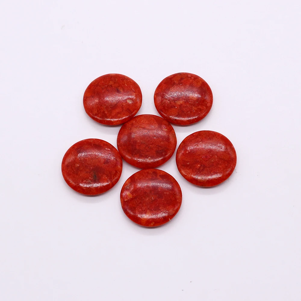 Natural Flat Round Coral Stone CAB Cabochon Beads for Jewelry Making DIY Rings Necklace Sea Bamboo Coral Gem Jewelry Accessories