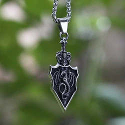 Movie 316L Stainless Steel Knight Sword Pendant Necklace Dargon Wind Choker For Man Shield Jewelry Drropshipping