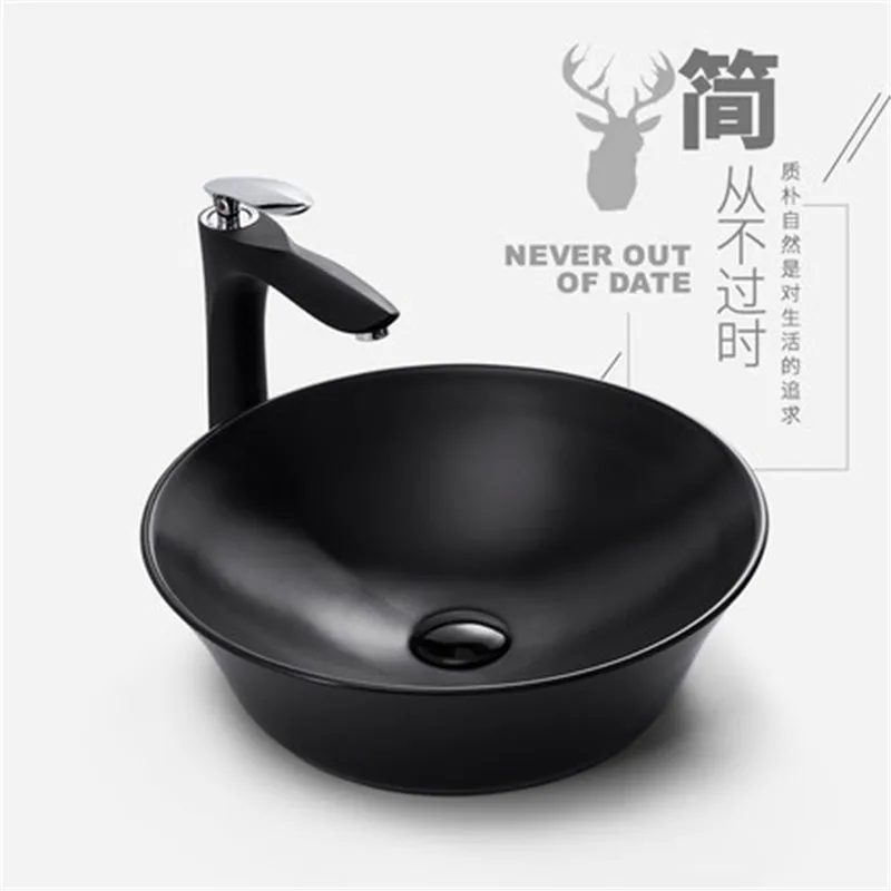 

Black ceramic countertop basin, circular art bowl basin, washbasin with thin edges, Japanese style washbasin