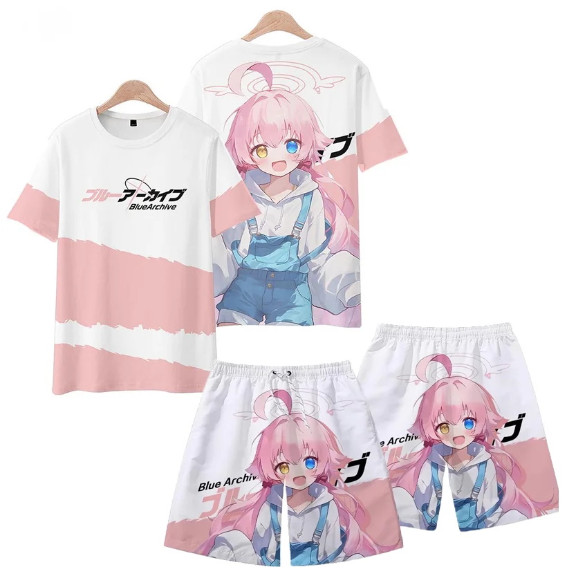 

Anime Blue Archive Takanashi Hoshino 3D Printing T-shirt Set Kawaii Cosplay Tee Shorts Suit Summer Men Women Tracksuit