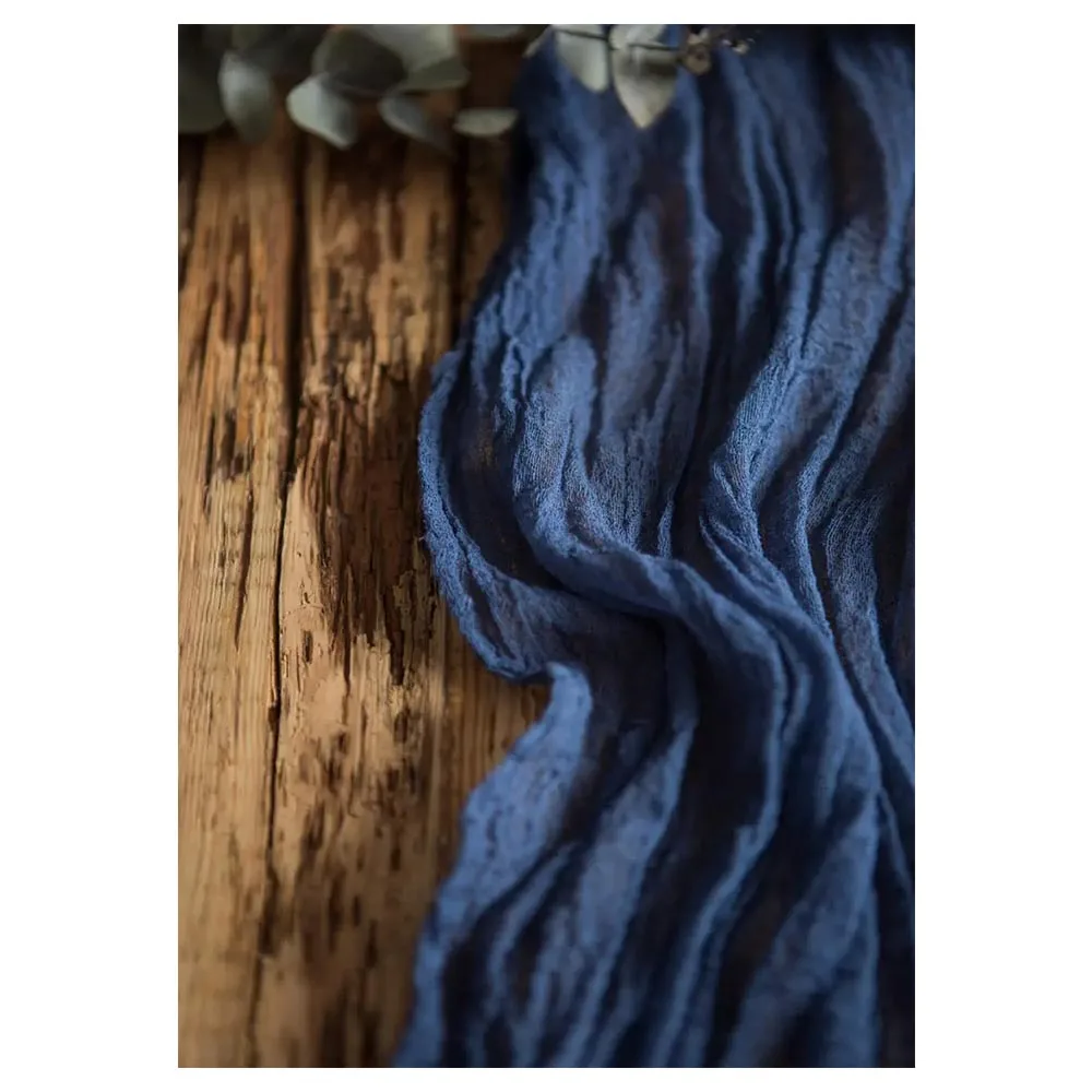 Wholesale custom size cheesecloth runners navy blue vintage table runners boho for decorations