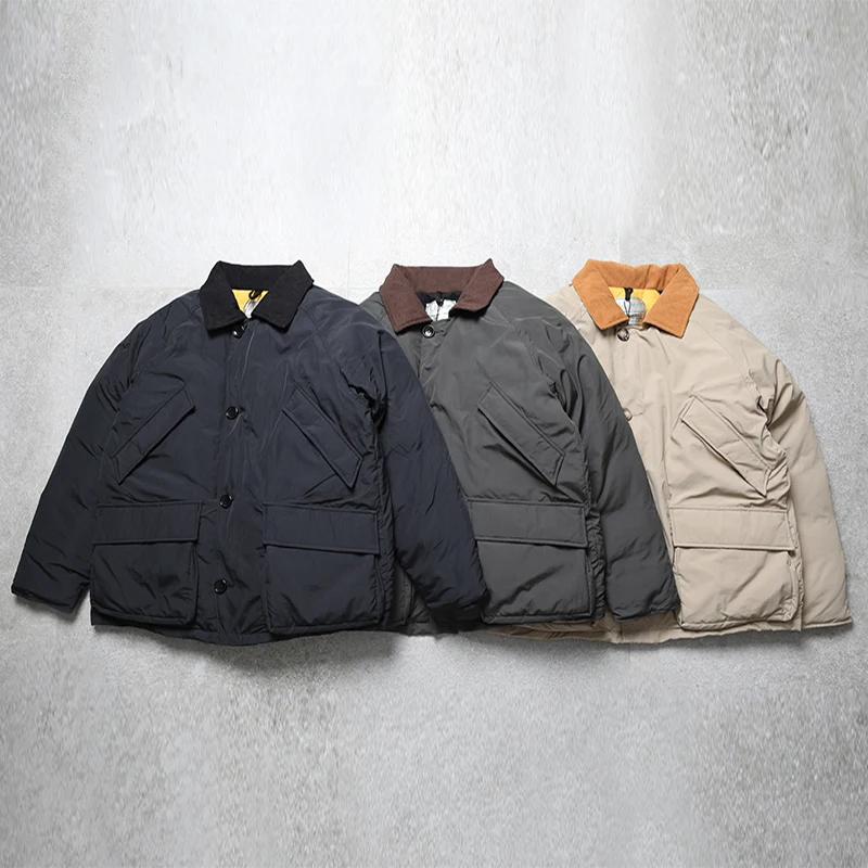 Traje de caza retro informal japonés, chaqueta interior de felpa con cuello de pana gruesa para soportar el frío