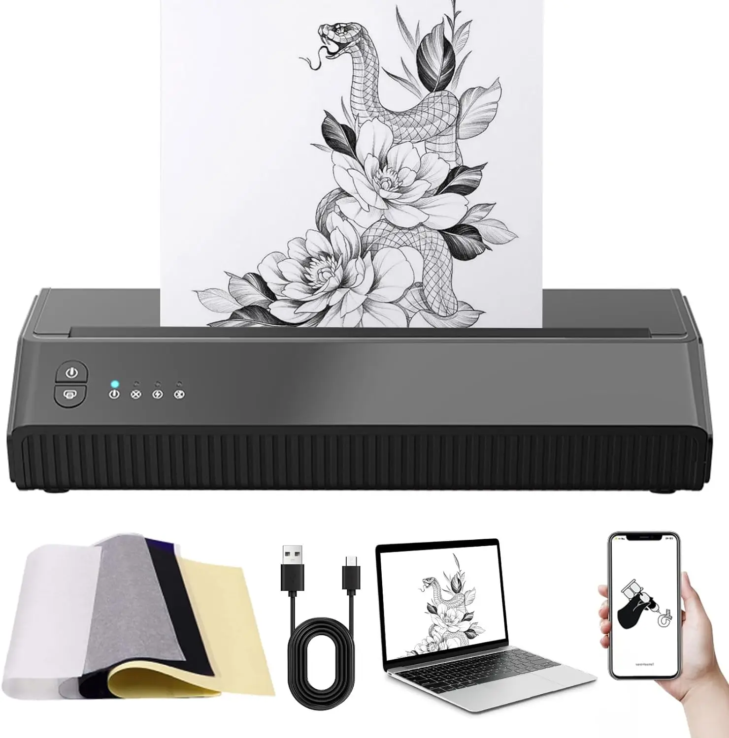 

Tattoo Transfer Stencil Printer, Wireless Bluetooth Tattoo Printer Machine, Stencil Machine for Tattooing, Rechargeable Thermal