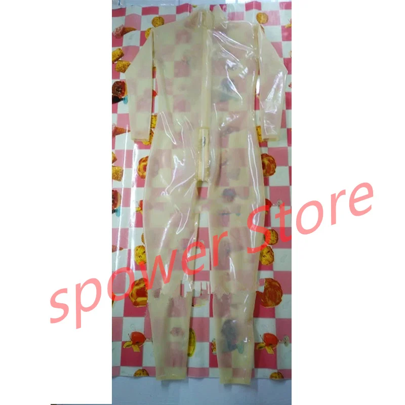 

Handmade Women Latex Catsuit with Back Zip Trasnaprent Rubber Bodysuit Tight Jumpsuit Customize Cosplay Costumes