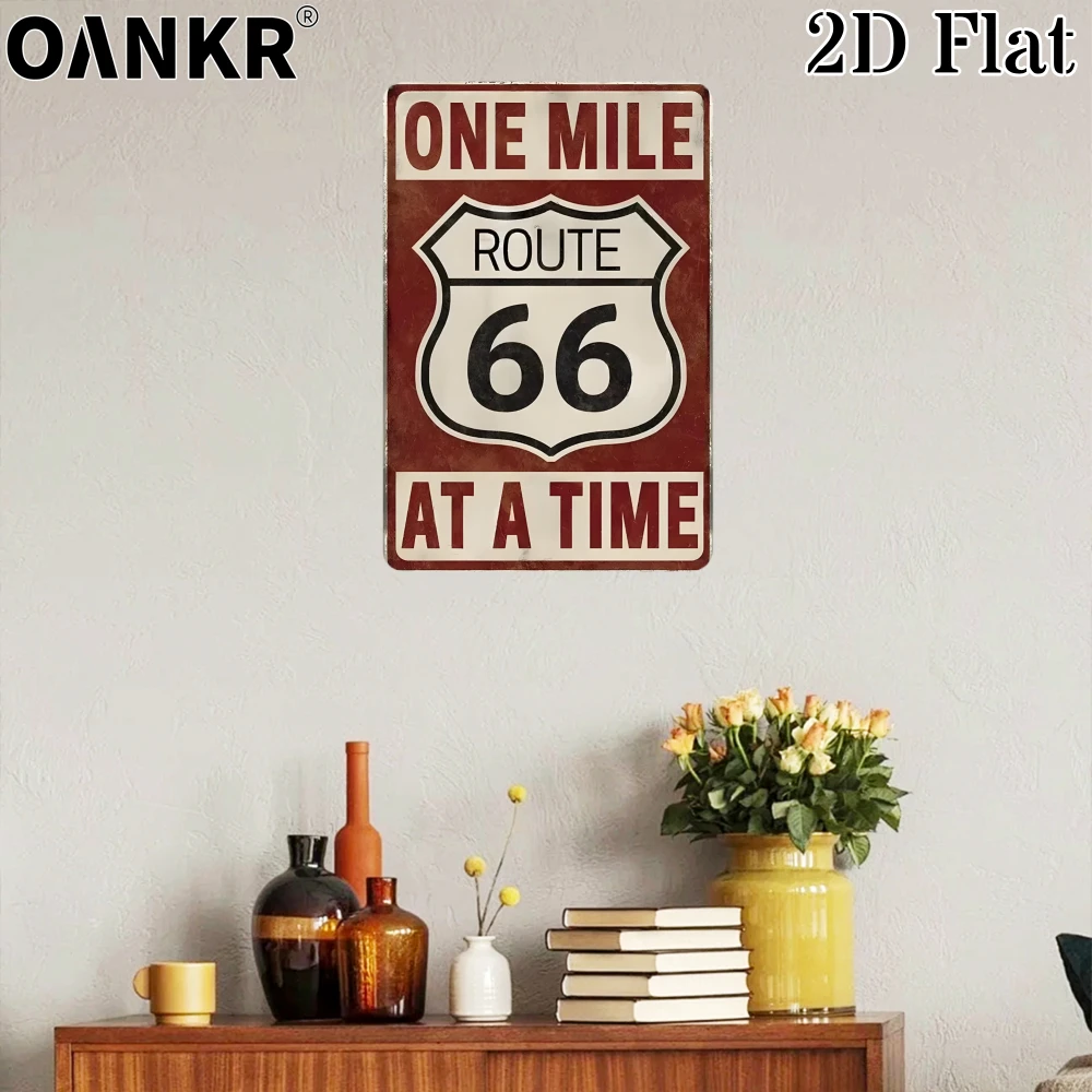 Vintage Garage Metal Tin Sign, Ideal Gift 12x8 Inch, One Mile Route 66 At A Time Metal Signs for Man Cave Home Wall Decor Plaque