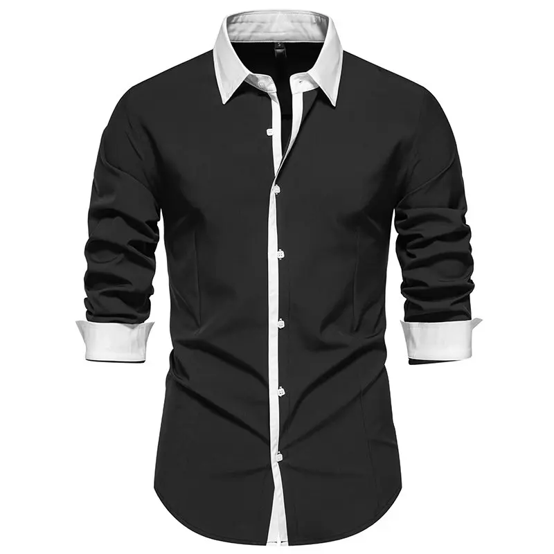 

plus Size Slim Fit Long Sve Men's irt Collared Contrast Color Blo Trendy ular Big Code Fat AOWOFS A376 Autumn Sta...