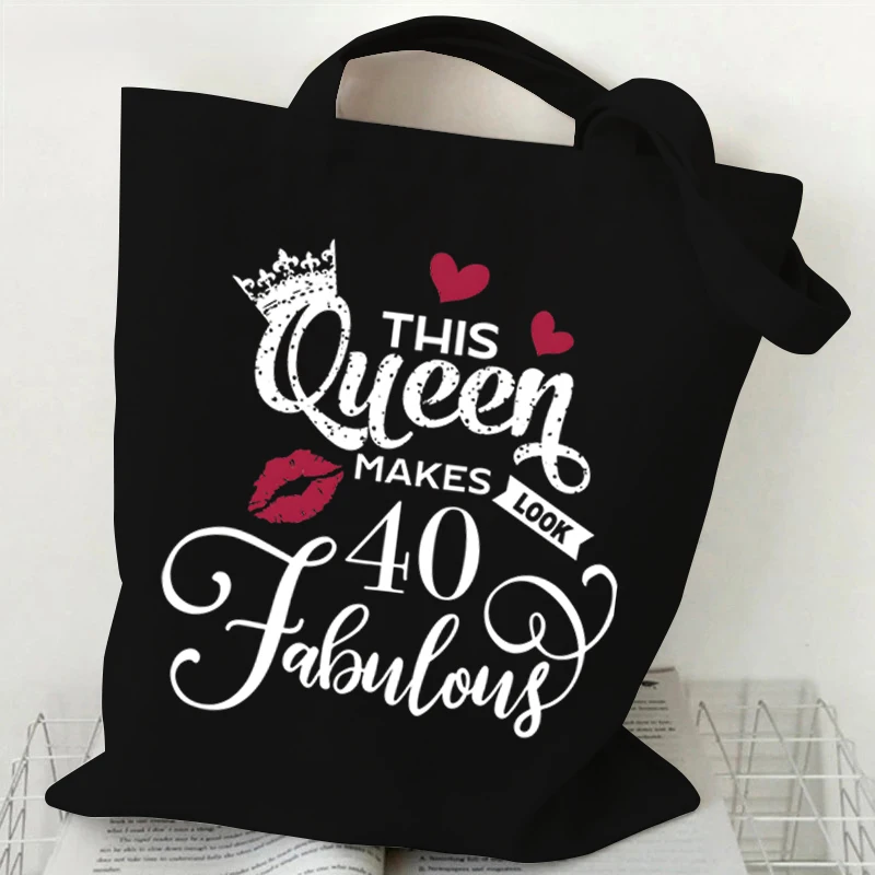 

This Queen Makes Look 40 Fabulous Print Large Capacity Handbags for Women Canvas Tote Bags Fashion Shopping Bag Lady Shoulder