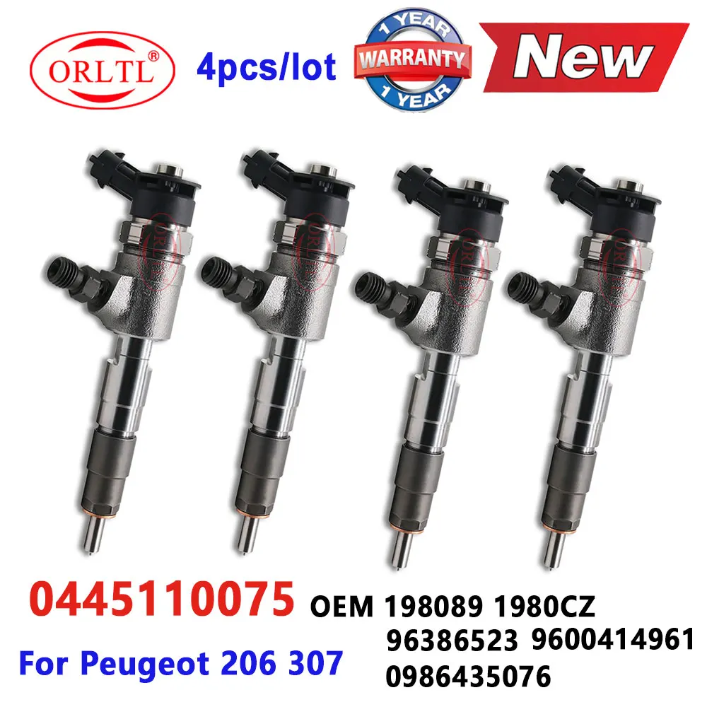 4 PCS New 0445110075 Fuel Injection 0 445 110 075 Diesel Injector 0445 110 075 for Peugeot 206 307 1.4d 68bhp 0986435076 1980CZ