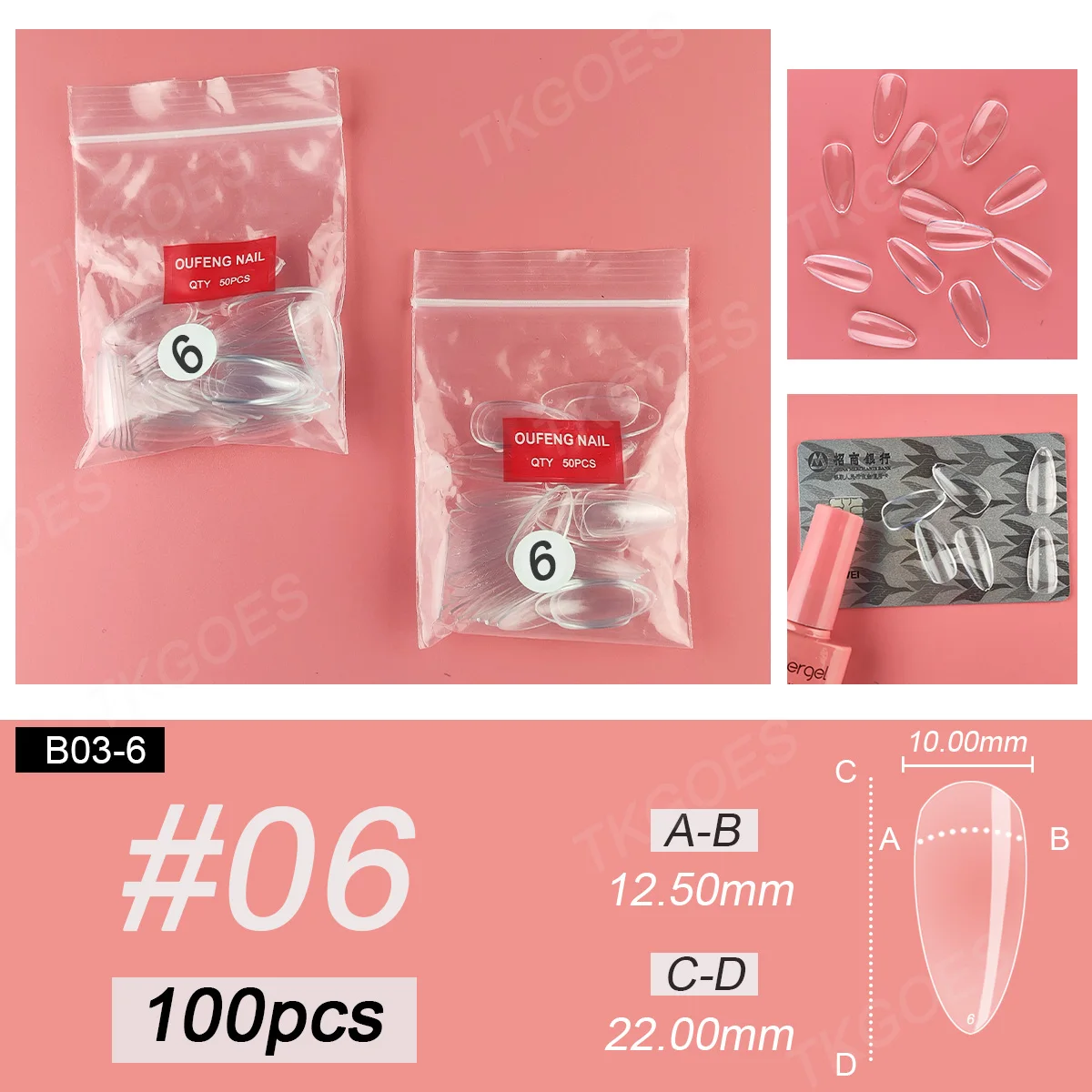 B03 pontas de unhas falsas em forma de amêndoa média tamanho único 100 peças tamanho 3 4 5 6 esmalte de arte falsa desenho de design de exibição