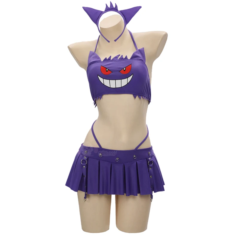 

Anime Gengar Cosplay Costume Women Sexy Halter Bikini Set Cute Print Two Piece Swimsuit Beachwear Bathing Suit Cover Up Swimwear