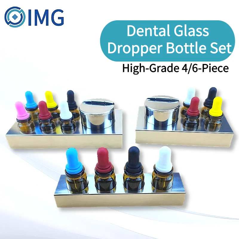 

Dental Glass Dropper Bottle Set 4/6 Pcs Colored Medicament Dropper Bottles Full Kit for Dental & Laboratory Use
