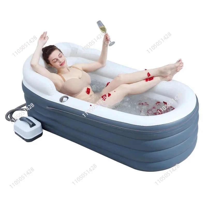 Bathtub with Bubble Massage 600W SPA Inflatable Cushion Folding Whirlpool Thickened and Elongated Version with Cushions PVC