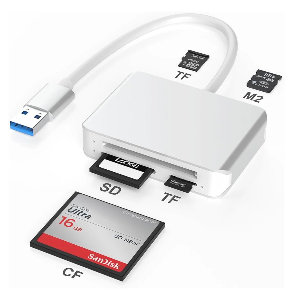 SD Card Reader for Camera, 5-in-1 Micro SD for TF/SD/SDHC/SDXC/M2/CF,Computer Adapter for Laptops/PC/USB A Devices