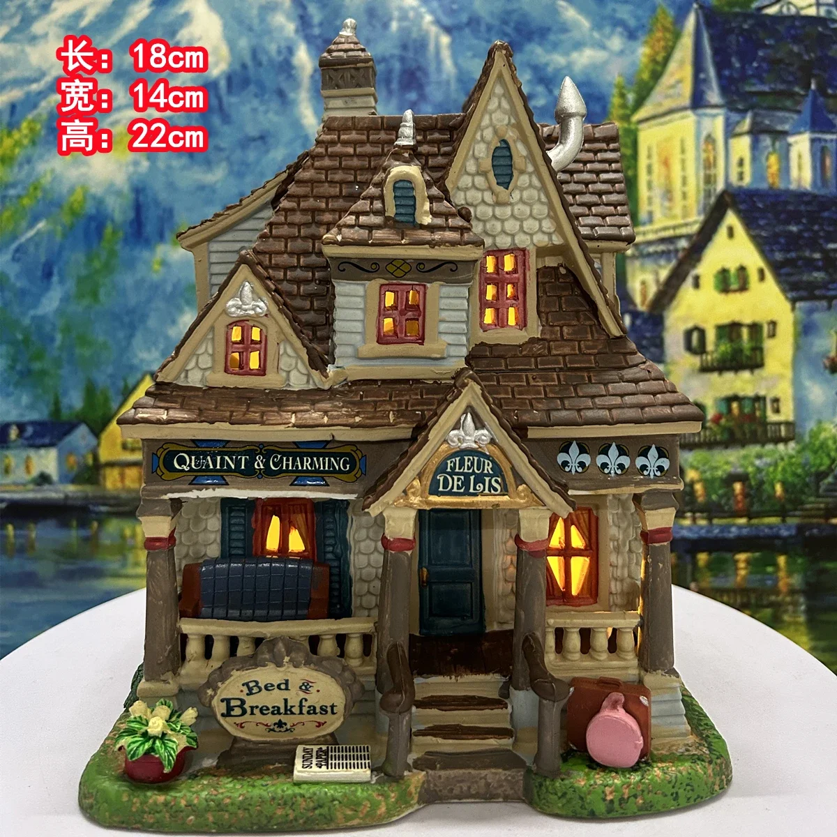 Lemax Ceramic Painted Night Lamp House Flower Shop Figurine Home Furnishing Living Room Ornament Creative Home Decoration Gift