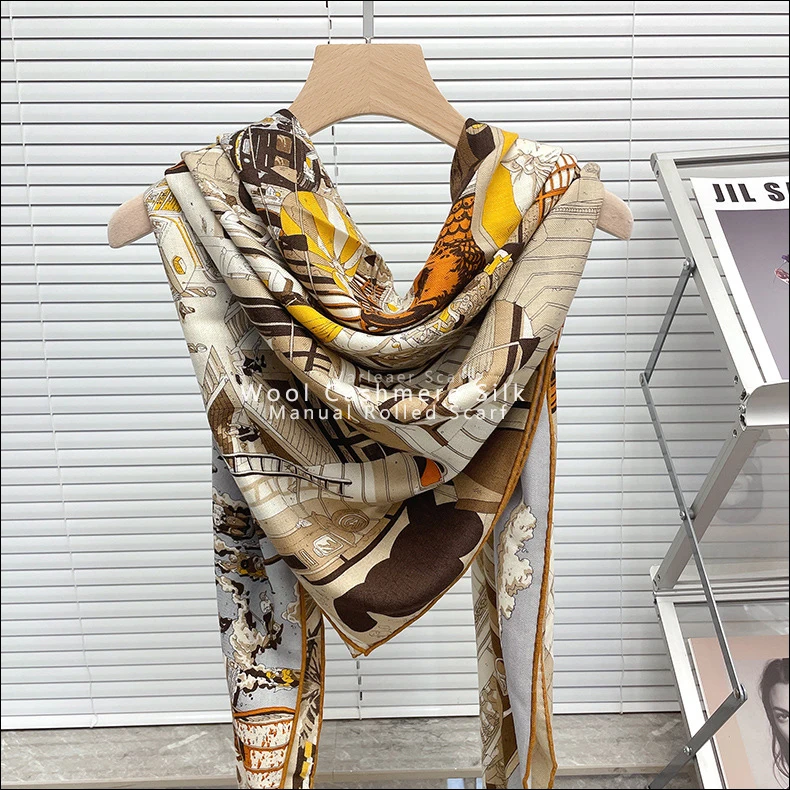 Brand Winter Luxury Scarf Women Designer Mulberry Cashmere Scarfs Hand Roller Pashmina Shawls Paris Street Stole Cape 140cm