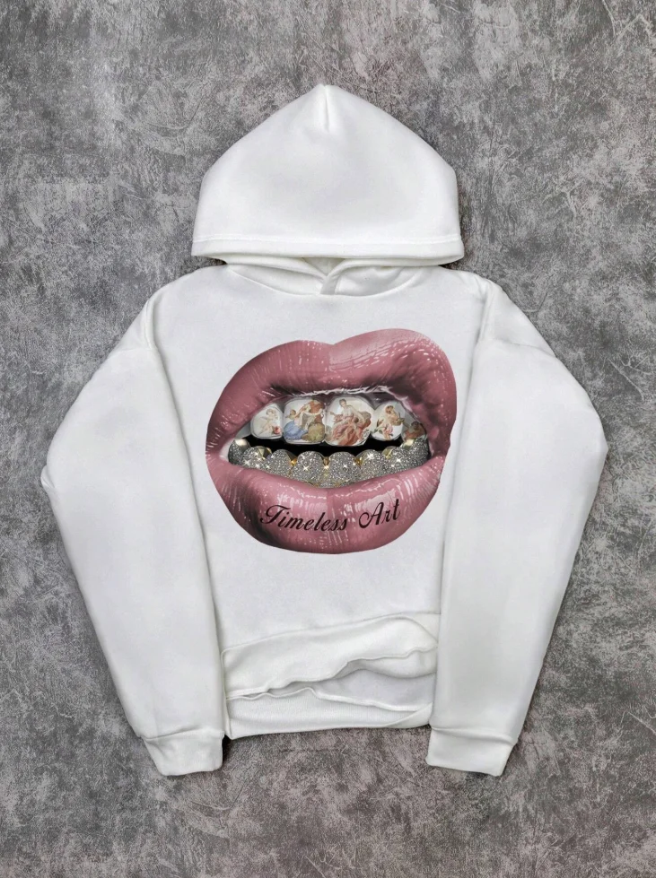 Men's hoodie, casual pink lip print hoodie retro comfortable sweatshirt casual high-quality hoodie