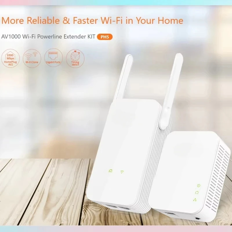 PH5 AV1000 Powerline Adapter Kit with Gigabit Ports Wi-Fi Power Line Booster, Broadband/WiFi Extender Plug and Play