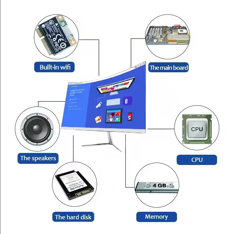 Werkseitig gebogener All-In-One 27-Zoll-Gaming-PC mit I7 16 GB DDR4 RAM Core I3-Prozessor Desktop-Computer