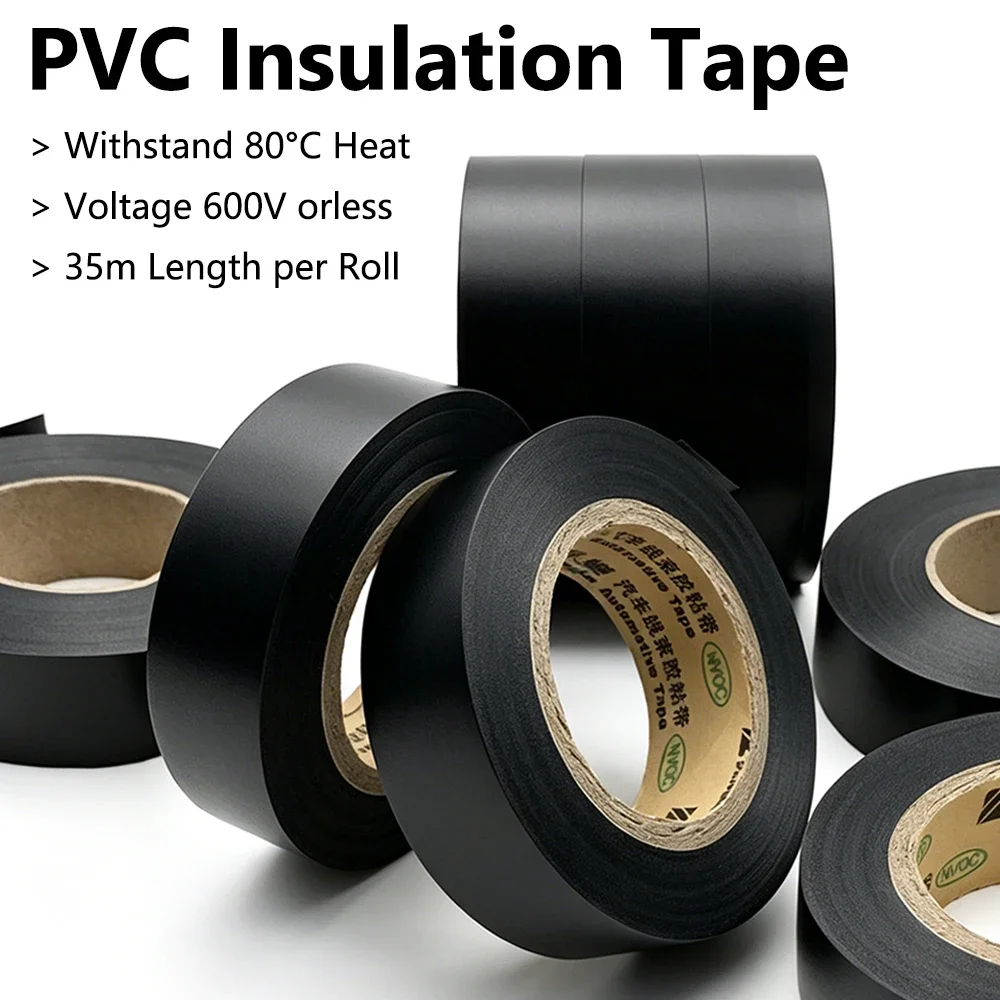 Black 19mm PVC Electrical Tape Weather Resistant Lead-Free Flame Retardant Insulating Tape For Wire Insulation Protection Repair