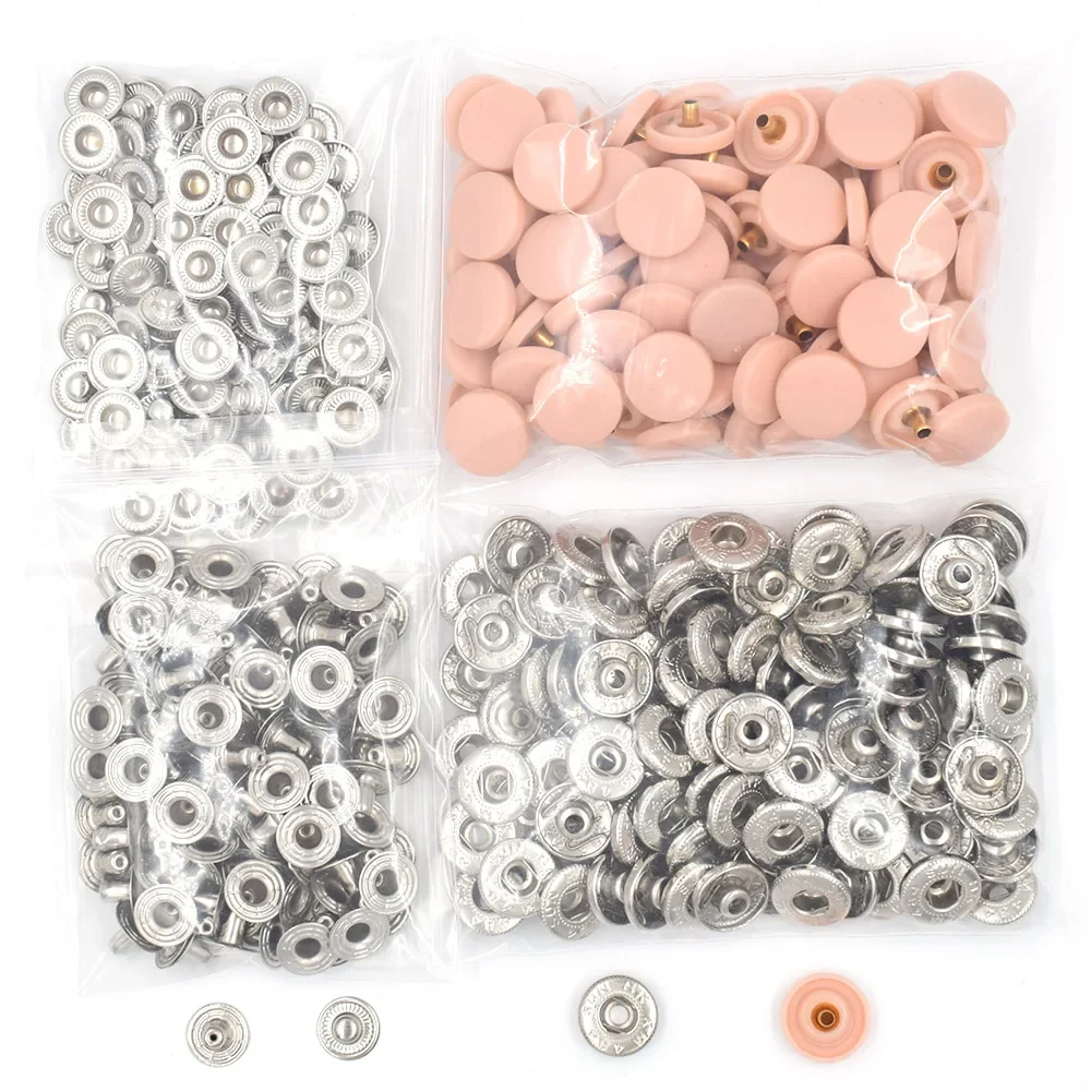 100sets S-spring Metal Buttons(3 optional Nylon Cap) Diy Bulk Clothing Sewing Accessories,15mm white/black/pink Press Type Snap