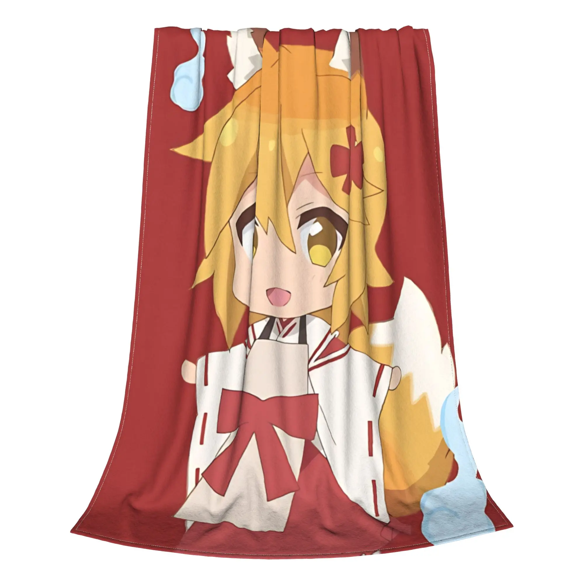 1PC Home Cutecore blonde fox ear anime Senko Blanket Super Cosy Plush Home Living Room Sofa Halloween