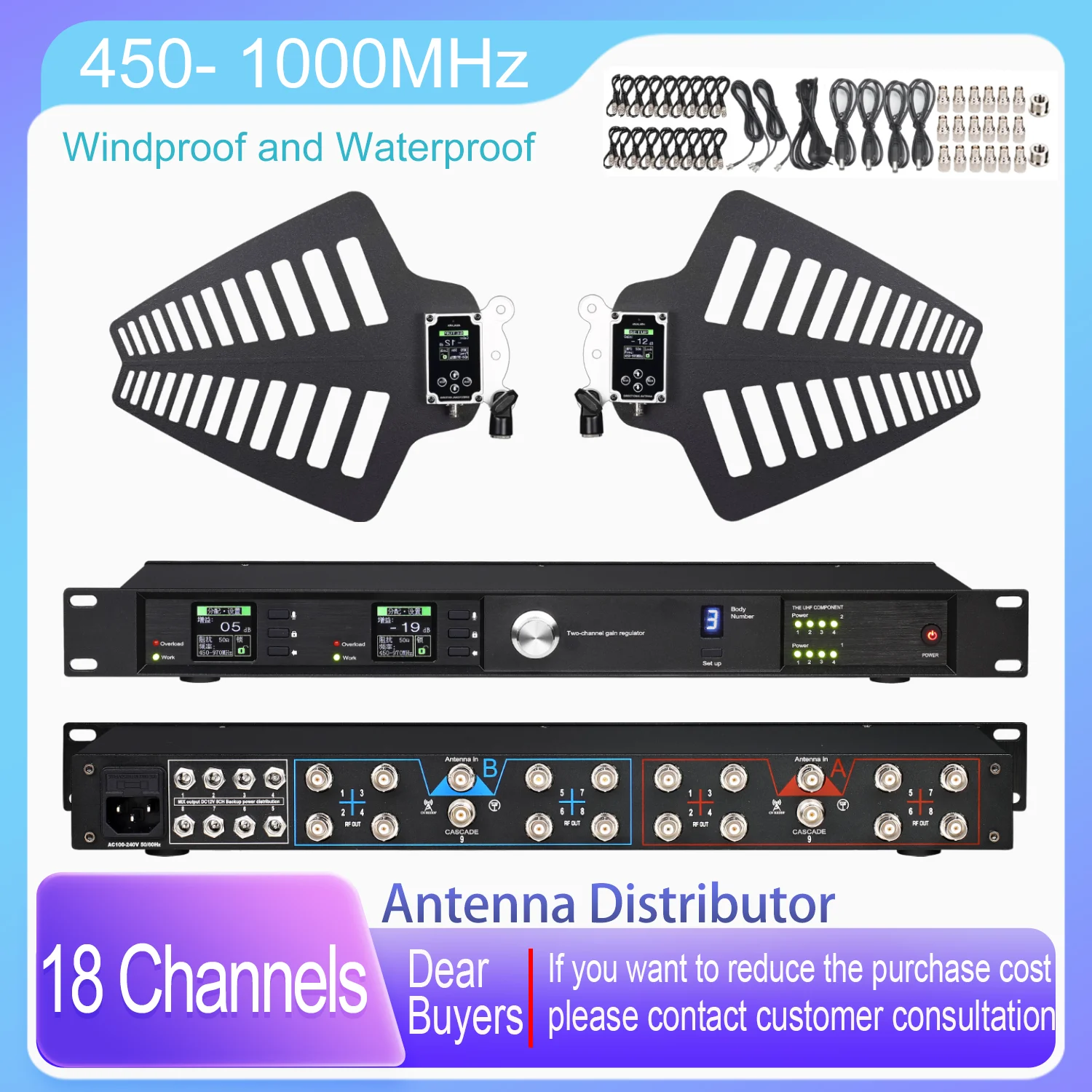 SenMicre UA90+P6000 18CH Professional Microphone Antenna Distribution System Active Antenna UHF Directional Mic Signal Amplifier