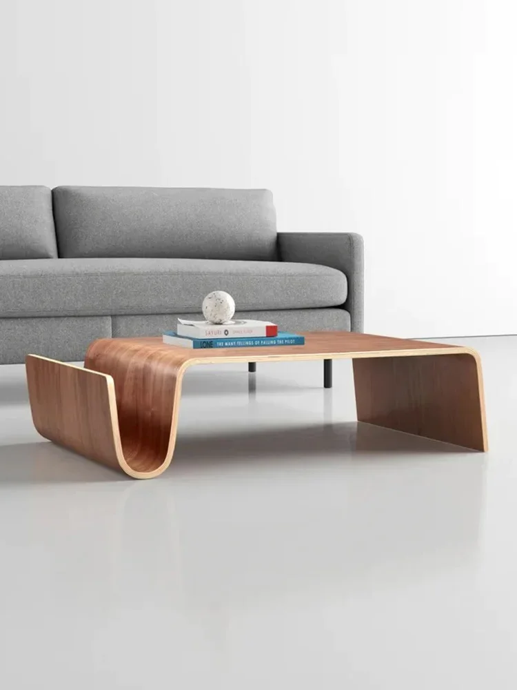 Living room simple Japanese N-shaped curved wood tatami solid wood coffee table, storage large N-shaped sofa  side table