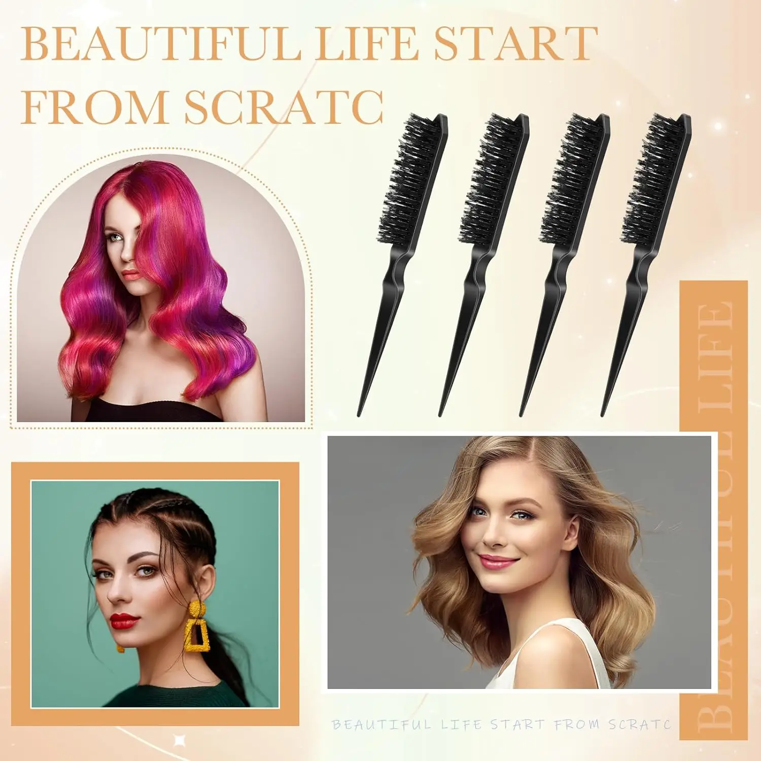 1/5/6 Pcs Pro Salon Hair Brushes Comb Slim Line Teasing Back Combing Hair Brush Slim Line Styling Tools DIY Kit Hair Combs