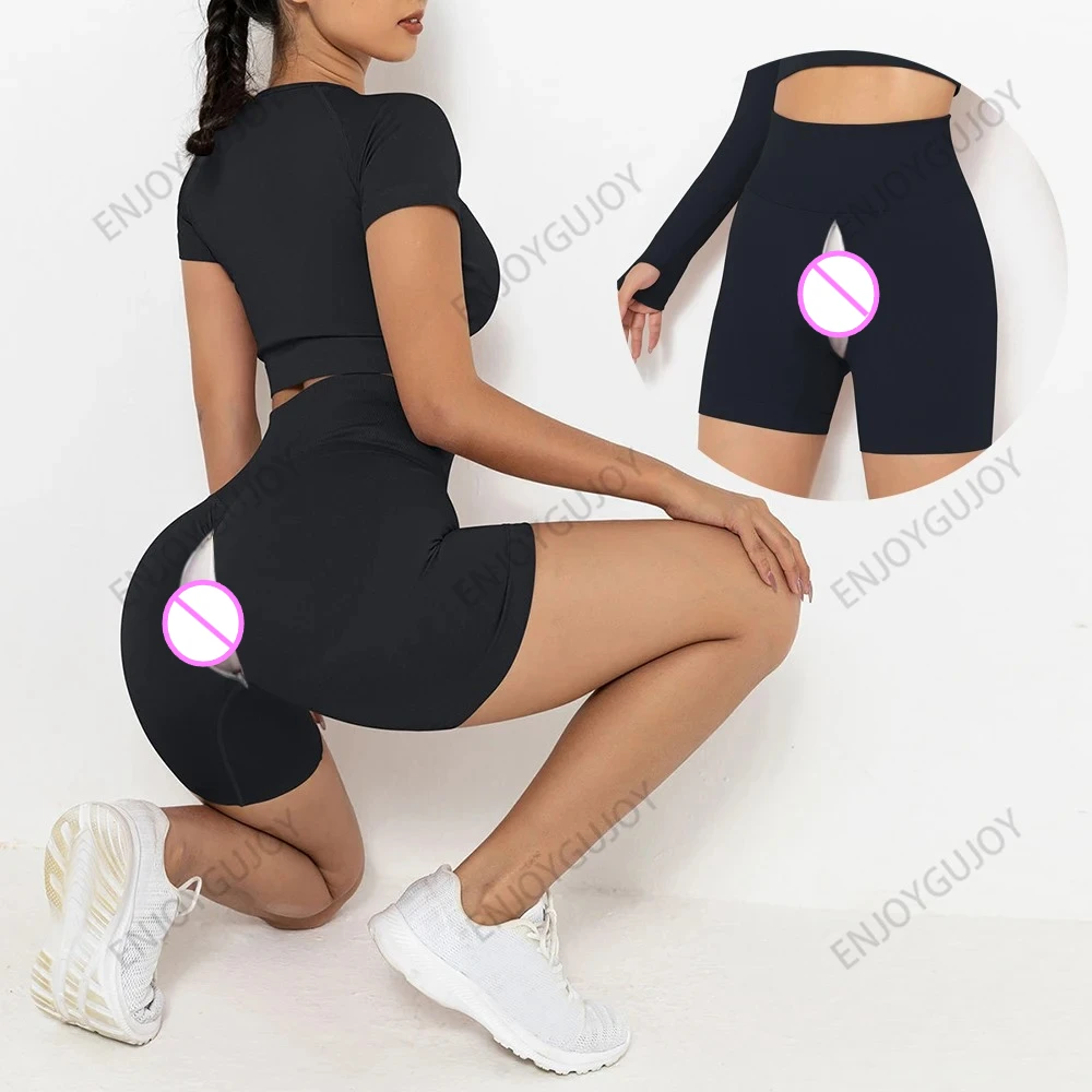 

Уличные сексуальные брюки с открытой промежностью, экзотические шорты, леггинсы, женские бесшовные персиковые бедра, одежда для йоги с эффектом пуш-ап, повседневная уличная одежда для пар