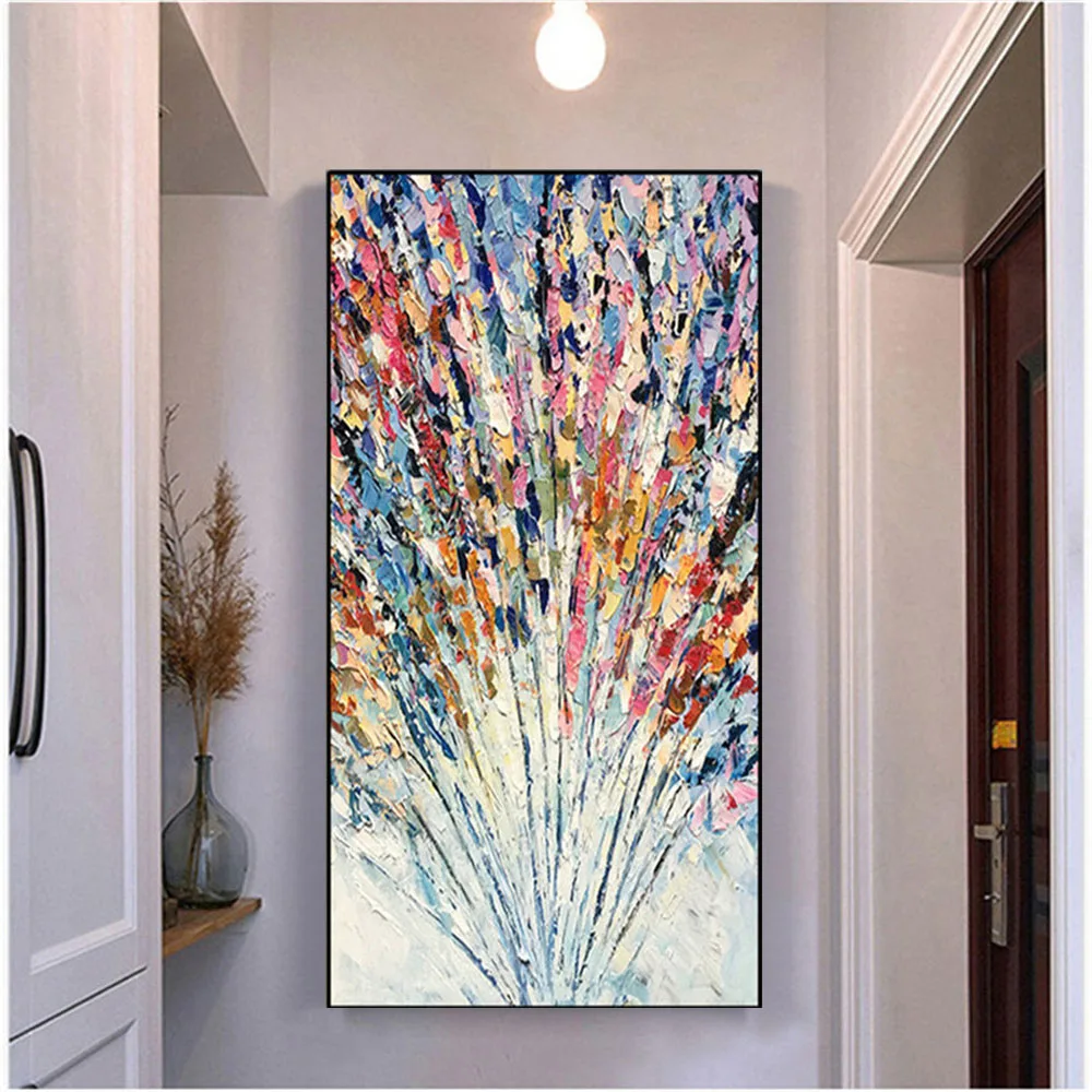 

100%Handmade Colorful Knife Flower Oil Painting Abstract Landscape Picture Thick Textured Canvas Wall Pictures Living Room Decor