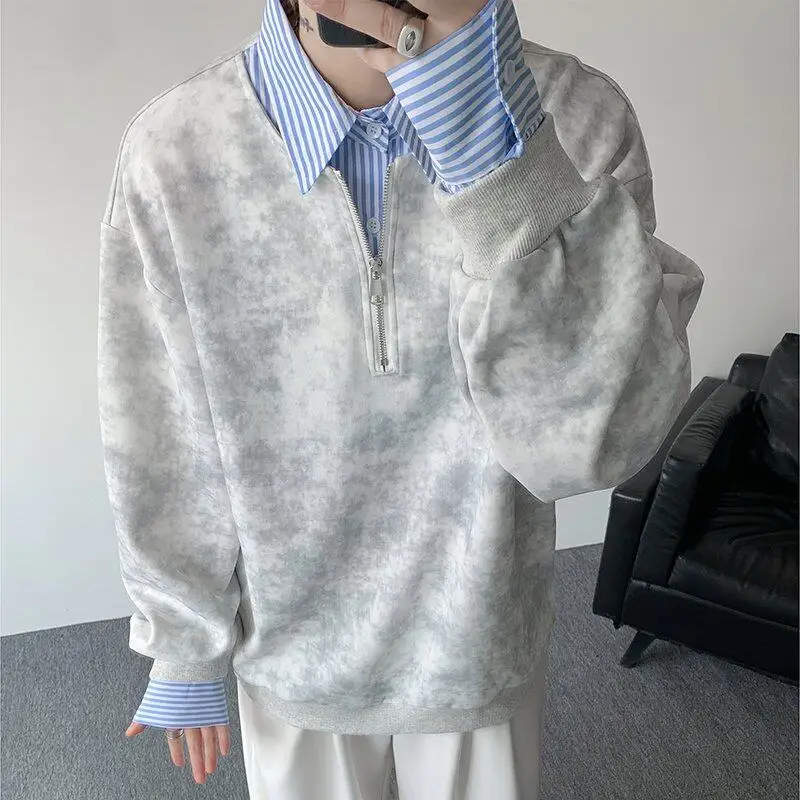 

American College Style Loose Long Sleeve Shirt Unisex Retro Sweatshirt Youthful Feel Cotton Polyester Blend Autumn Winte...