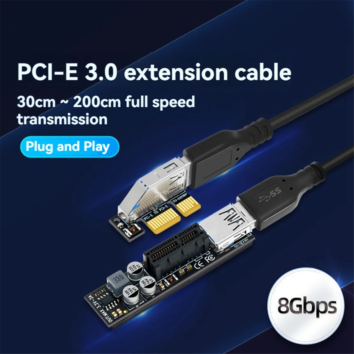 A07I  Add on Card PCI-E Riser PCIE PCI-Express X1 to X4 PCI E Riser Card Extend Adapter with 30CM USB Extension Cable