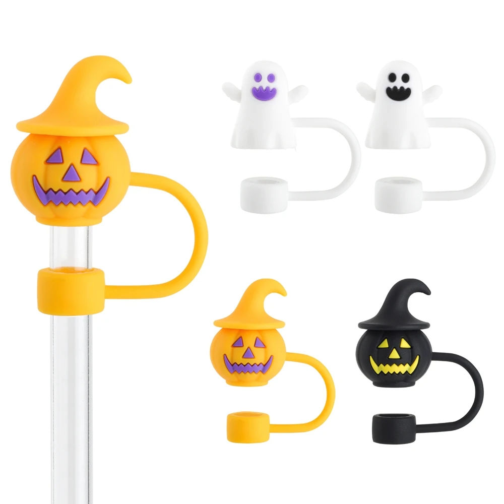 

4Pcs Halloween Cute Ghost Straw Covers Cap Silicone Reusable Drinking Straw Topper Funny Accessories Perfect Halloween Gifts