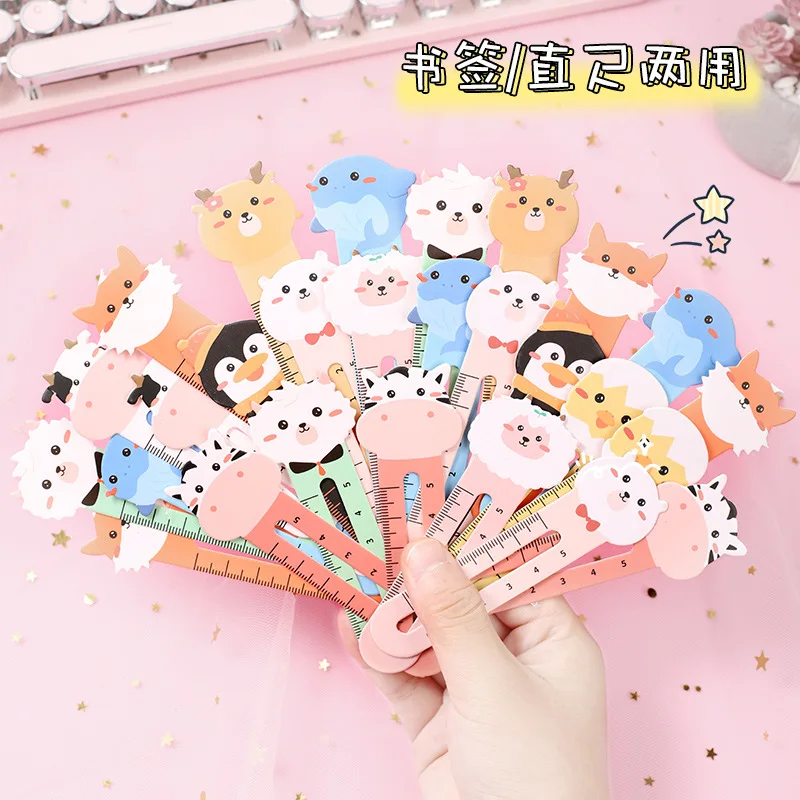 50pcs Cartoon cute animal paper bookmarks card suit mini ruler bookmarks markers clip student creative stationery gift awards