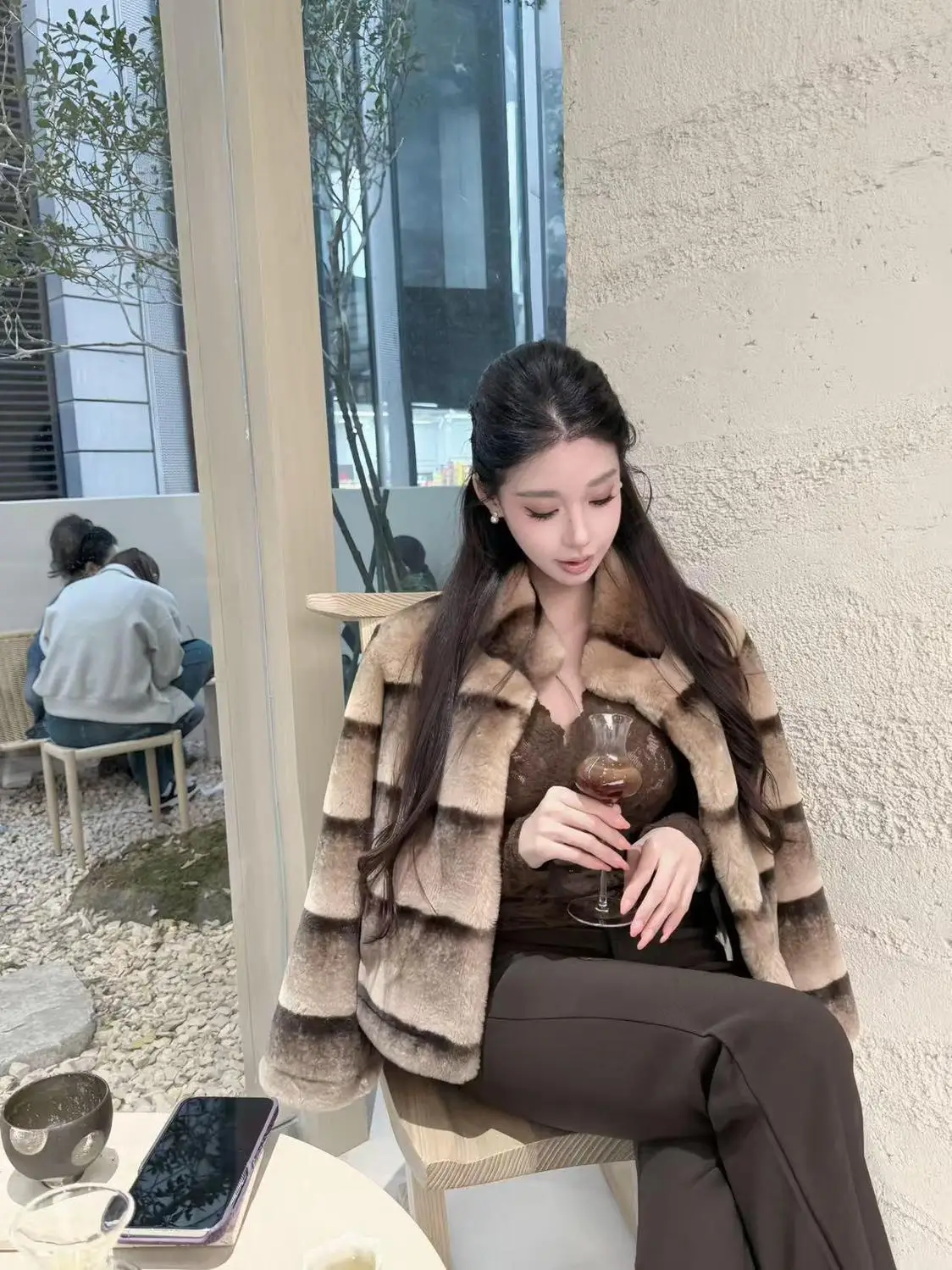 Ombre Dye Coat Women's Cropped Stand Collar Jacket Luxe Faux Fur Oversized Winter Coat