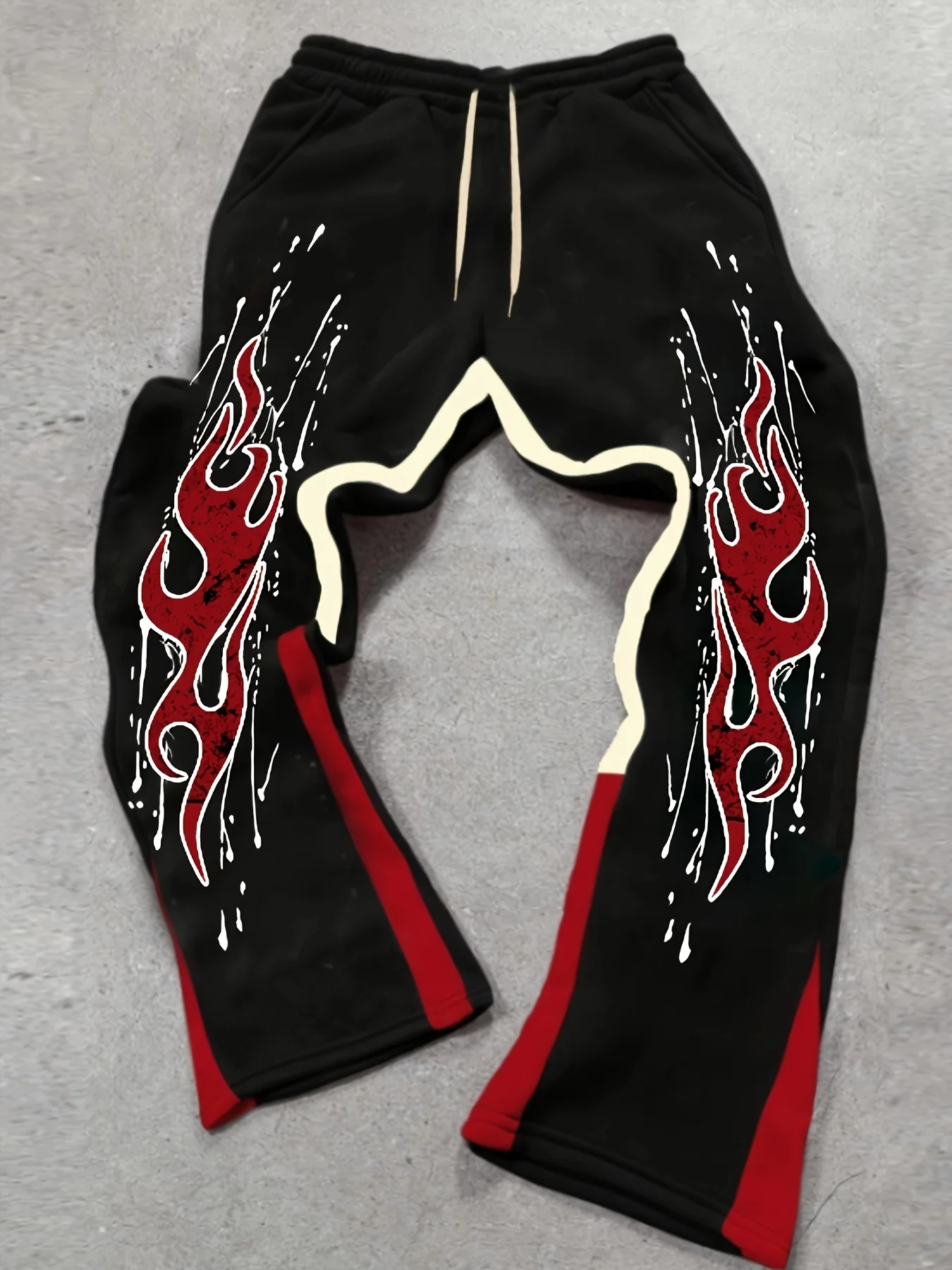 

Y2k Men's Street Fashionable Slightly Flared Sweatpants with Striking Red Flame Prints Artfully Crafted From