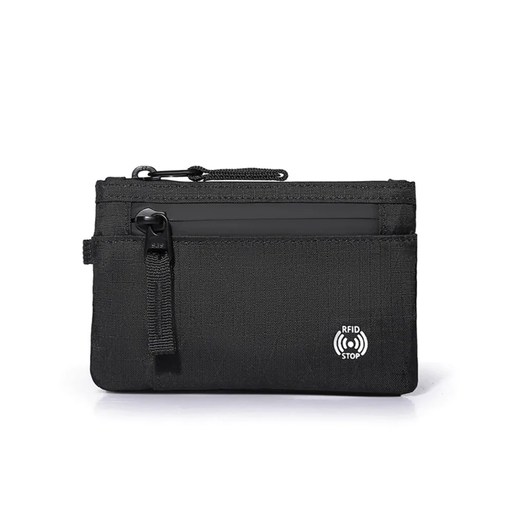 

Multifunction Men's Wallet Zipper Anti-Theft RFID Credit Card Holder Carabiner Keychain Nylon Coin Purse Travel Accessories