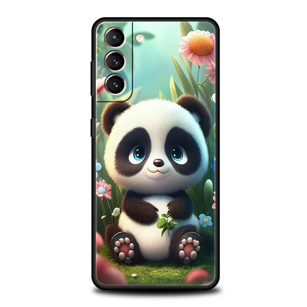 Capa de telefone adorável Panda Cartoon, capa de silicone para Samsung Galaxy S24, S23, S22, S20, S21, FE Ultra, S10, S10E, S9, S8 Plus, 5G