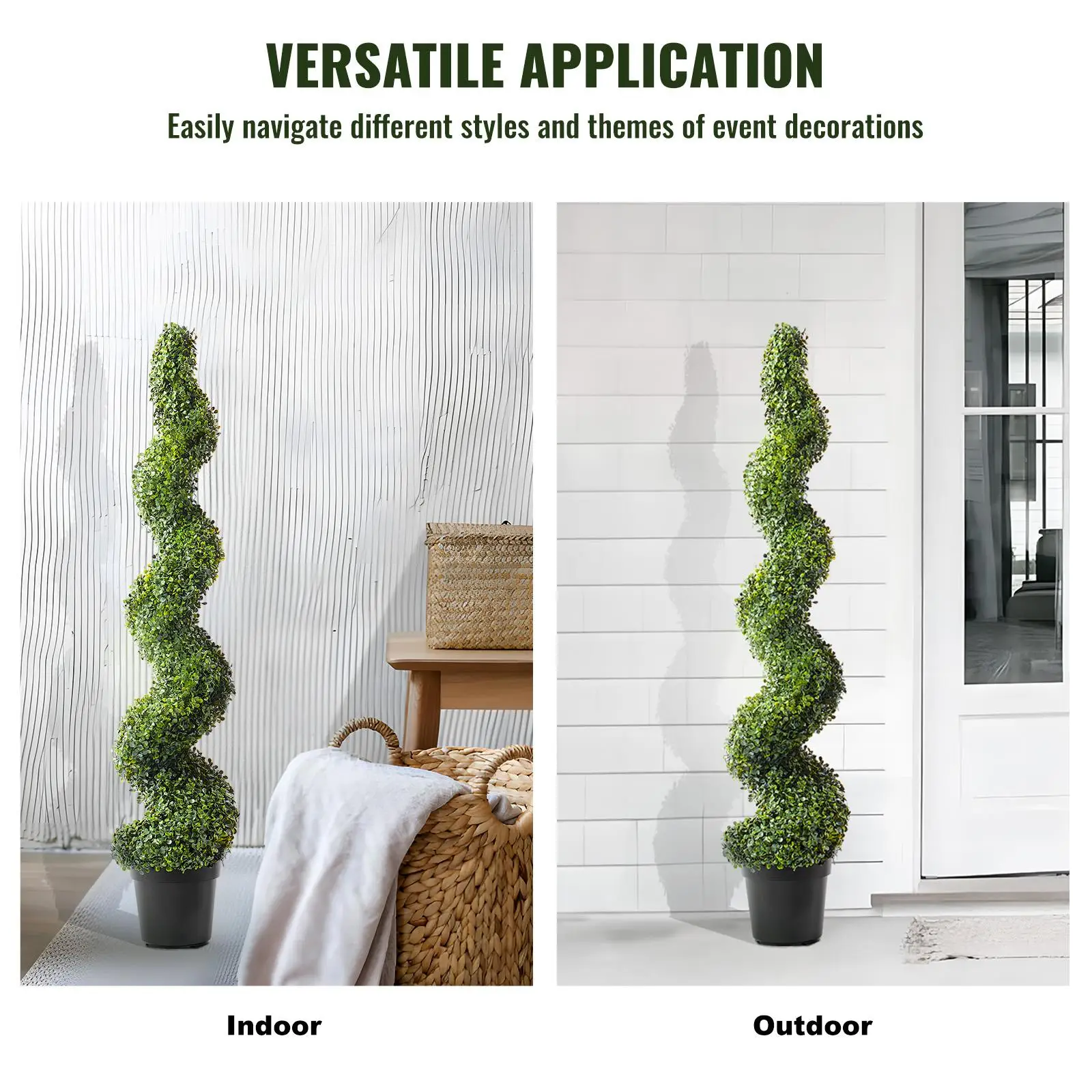 Artificial Boxwood Topiary Tree Set 60 Inch Tall 2 Piece Spiral Faux Topiary Plants with Extra Leaves Pots and Small Decorations UV Rated Greenery for Indoor Outdoor for home Decor