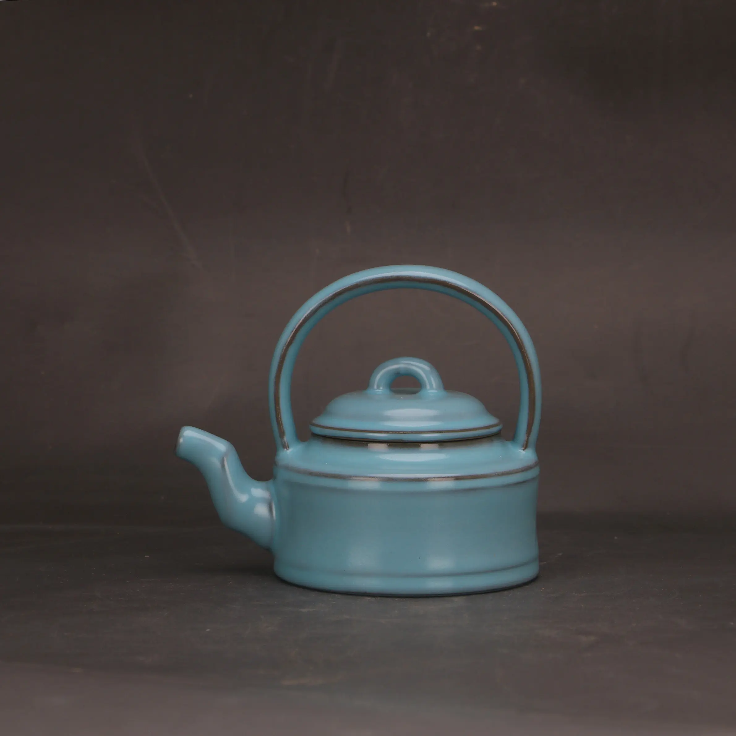 Song Dynasty Ru Ware Blue Glaze Loop Handle Teapot Imperial Mark Reproduction Five Famous Kilns Home Decor Collectible
