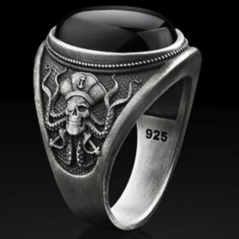 Gothic Pirate Skull Octopus Ring Men and Women Retro Punk Black Zircon Octopus Metal Punk Ladies Motorcycle Ring Wholesale