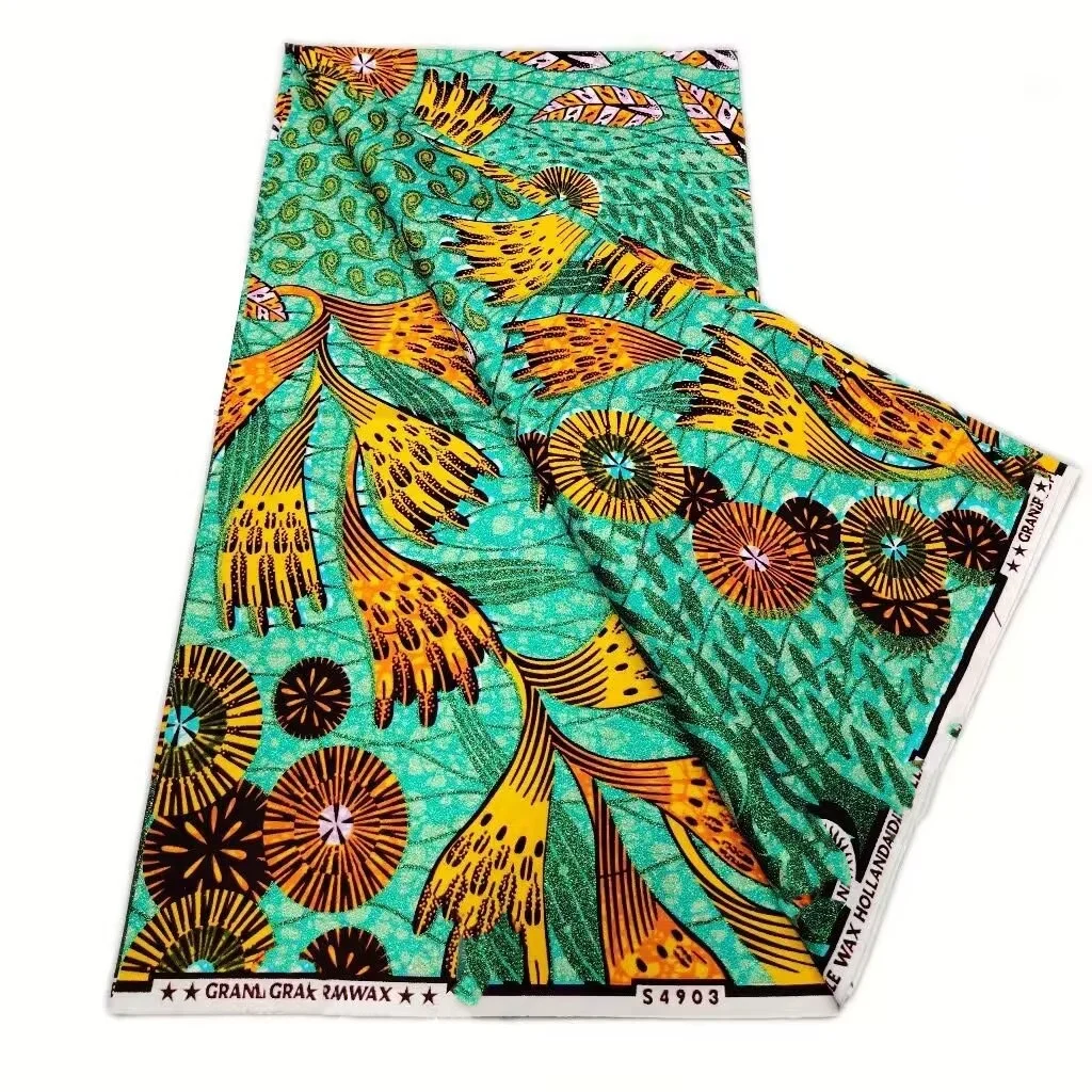 2026 Nowy Styl Nigeriańska Tkanina z Nadrukiem Golden Wax Print – Wysokiej Jakości Afrykańska Tkanina Wax Print do Patchworku, Odzieży i DIY „HS3”