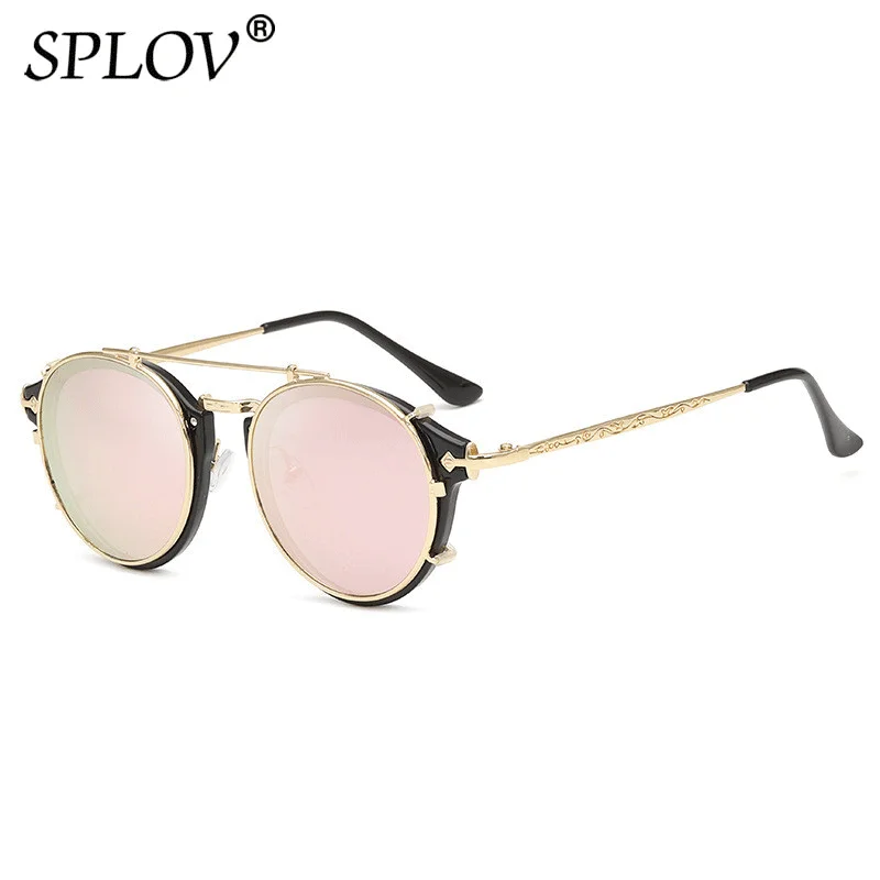 Retro Steampunk Round Clip On Sunglasses Men Women Double Layer Removable Lenses Detachable Shades Clear  Hollow Legs Glasses