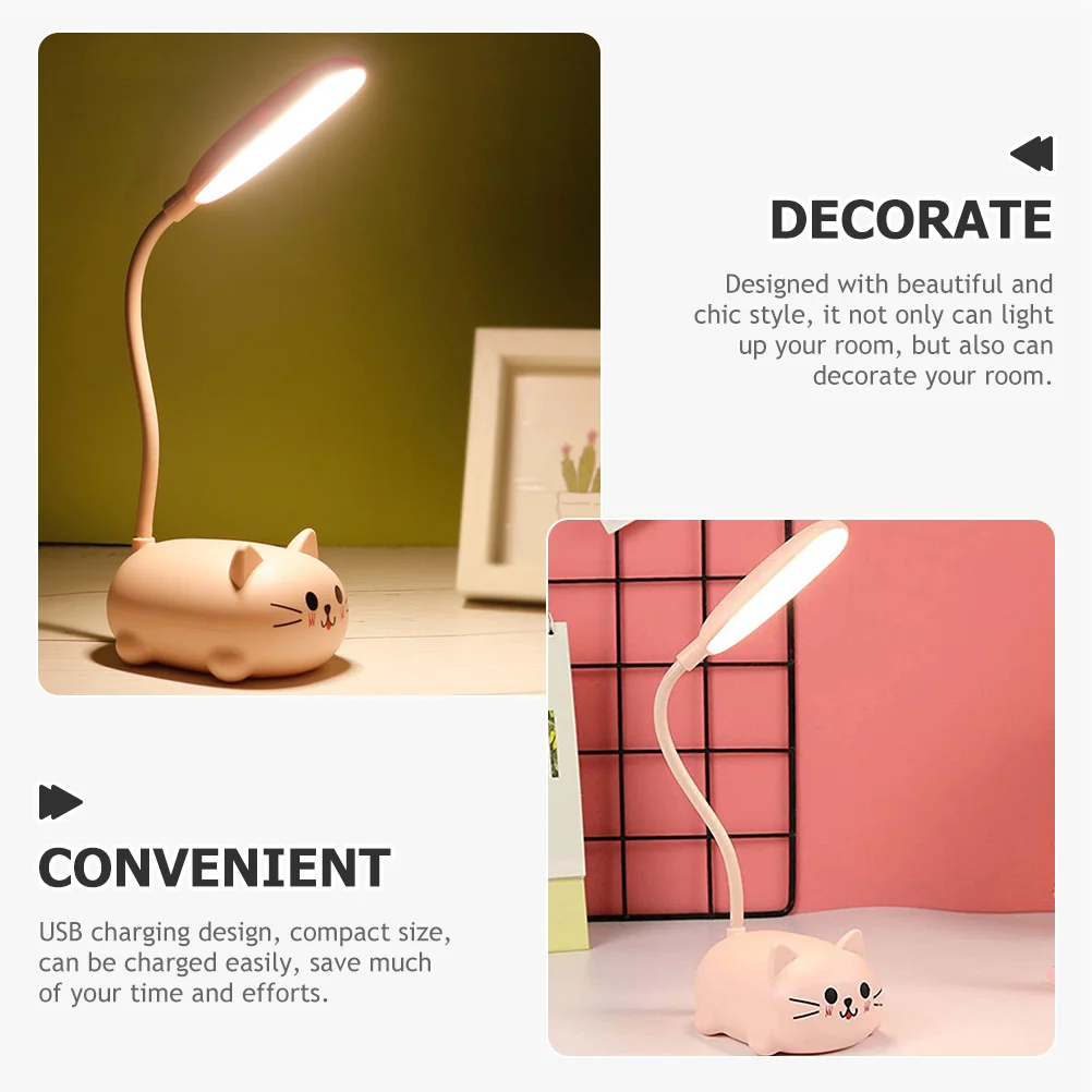 

Pink Kitten Table Cute Desk Lamp for Girls Bedroom Rechargeable Kids Cat Lamps LED Night Light Pink Desk Lamp USB Charging