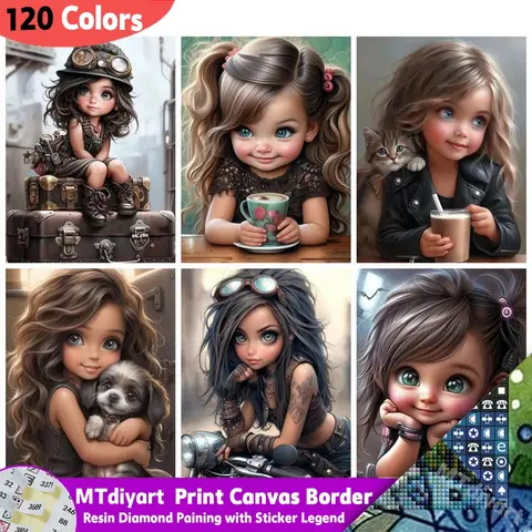 Resin 120 Colors Diamond Painting Portrait Girl Full Round Square Drill Mosaic Vintage Machinery 5D DIY Home Decorative Gift