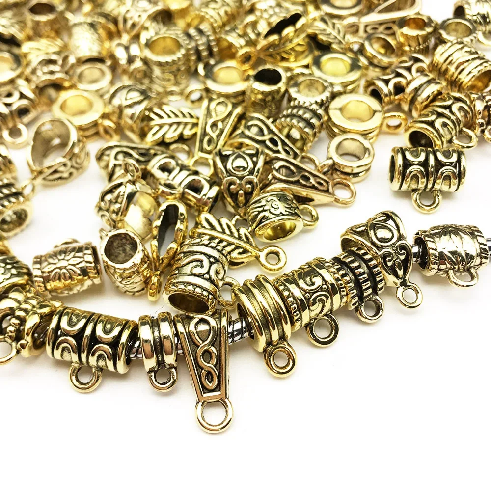 Mix Tibetan Gold Silver Color Metal End Bead Big Hole Connector For Jewelry Making Diy Bracelet Necklace Accessories Wholesale