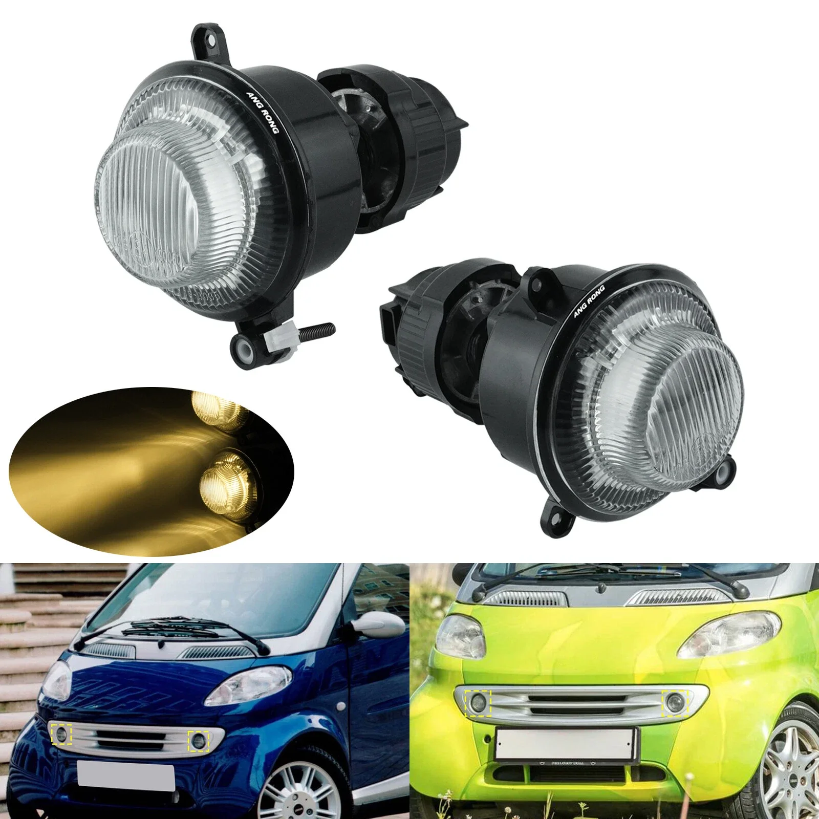 

1 пара переднего бампера, противотуманные фары H3, лампы теплого белого цвета для Smart City-Coupe Fortwo 450 98-07