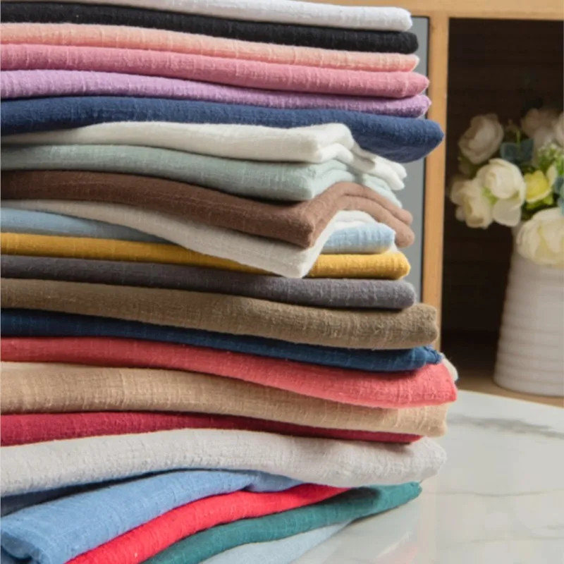 Bamboo Cotton Linen Fabric Pure Color Ethnic Plain Clothing Chinese Style Crepe Pleated Summer