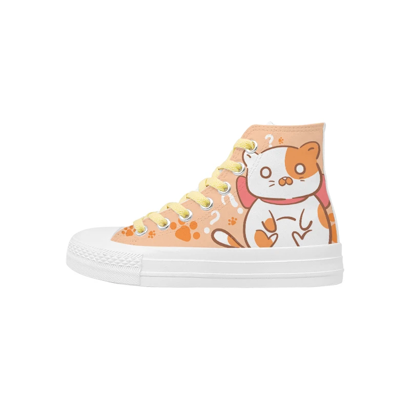 Original Cartoon Cat Soft Soled High Rise Thick Soled Canvas Shoes For Women Autumn/winter Plush Student Shoes Casual Graffiti