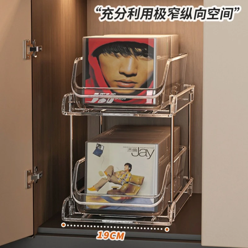 Desktop Pull‑Out CD Disc Storage Holder, Display Case for Tapes, Vinyl Records, Albums, Media Collection Organizer